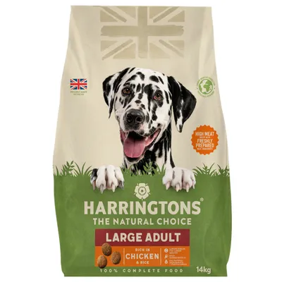 Harringtons Large Adult, rich in chicken and rice, 14kg. High meat content, freshly prepared. Proudly made in the UK. 100% complete food.