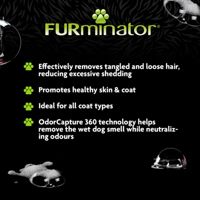FURminator: Removes tangled and loose hair, reduces shedding, promotes healthy skin and coat, suitable for all coat types, OdorCapture 360 removes wet dog smell and neutralises odours.