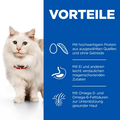 VORTEILE: Mit hochwertigem Protein aus ausgewählten Quellen und ohne Getreide. Mit Ei und leicht verdaulichen Zutaten. Mit Omega-3- und Omega-6-Fettsäuren für gesunde Haut.