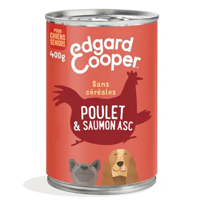 Edgard Cooper nourriture humide pour chiens âgés, 400g, sans céréales, avec poulet et saumon certifié ASC.