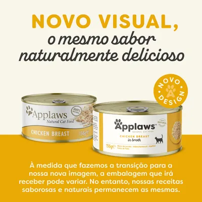 Applaws Natural Cat Food, peito de frango 156 g. Novo visual, o mesmo sabor naturalmente delicioso. Embalagem pode variar durante a transição do design. Novo design destacado.