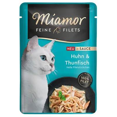 Miamor Feine Filets, new in sauce, chicken & tuna, light fillet pieces, 100% fillet in meat content.