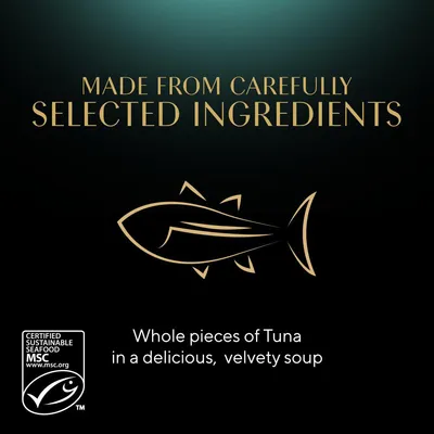 Made from carefully selected ingredients. Whole pieces of tuna in a delicious, velvety soup. Certified sustainable seafood MSC.