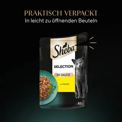 Sheba Selection in Sauce mit Huhn, praktisch verpackt in leicht zu öffnenden Beuteln, 85g.