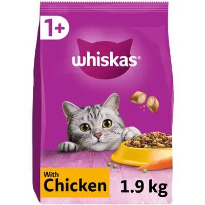 Whiskas dry food with chicken, 1.9 kg pack, suitable for age 1 plus as shown on packaging