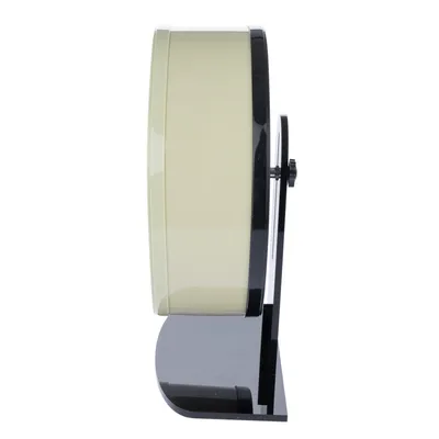 Seitenansicht eines beige und schwarzen Laufrads mit stabilem Standfuss aus Kunststoff.