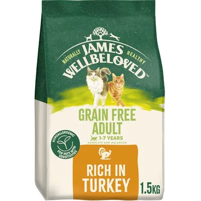Grain free adult food, 1-7 years, hypoallergenic for pets with sensitivities, rich in turkey, 1.5kg