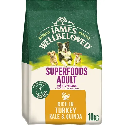 Superfoods Adult 1-7 years, complete and balanced, hypoallergenic for pets with sensitivities, rich in turkey, kale and quinoa, 10kg