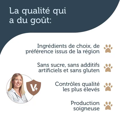 La qualité qui a du goût : ingrédients de choix issus de la région, sans sucre ni additifs artificiels ni gluten, contrôles qualité élevés, production soignée. Texte en fr_BE.