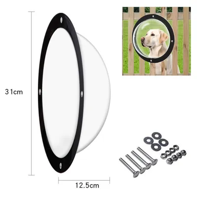 Ventana redonda de plástico con marco negro, diámetro 31 cm, profundidad 12,5 cm. Incluye kit de montaje: tornillos, tuercas y arandelas.