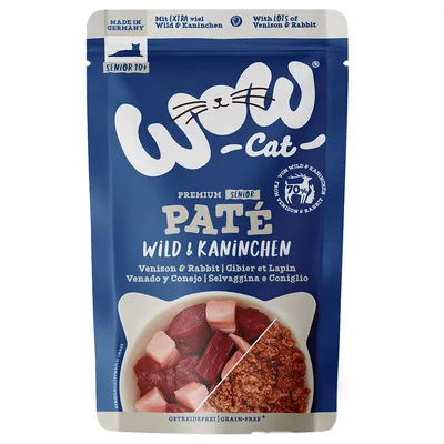 WOW Cat Premium Senior Paté Wild & Kaninchen, Made in Germany, 70% aus Wild und Kaninchen, getreidefrei. Für Katzen ab 10 Jahren.
