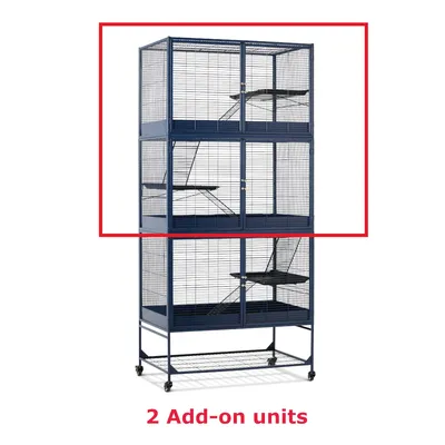 Deux modules d’extension pour cage à barreaux métalliques, encadrés en rouge, texte visible : 2 Add-on units (anglais).