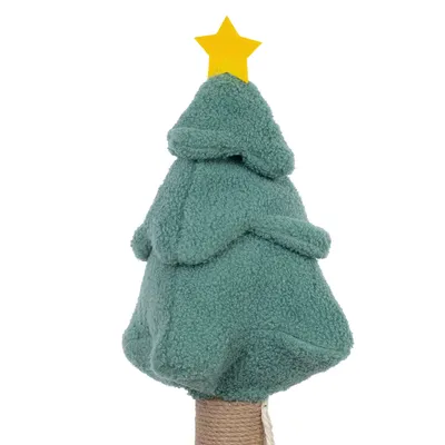 Kratzbaumaufsatz in Form eines grünen Weihnachtsbaums mit gelbem Stern an der Spitze, aus weichem Stoff gefertigt.