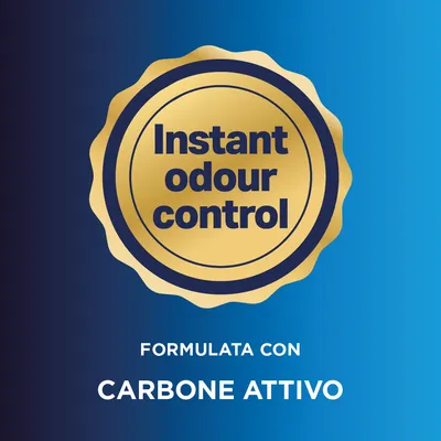 Controllo immediato degli odori. Formulata con carbone attivo.