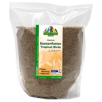 Hugro Bird-Care Premium корм для экзотических птиц Tropical Birds, базовая смесь, чистый вес 4 000 г, Made in Germany.