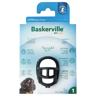 Baskerville Ultra botniță, recomandată de veterinari. Potrivită pentru transport public, câini agresivi, veterinari și groomeri. Mărimea 1. Confort, siguranță, prietenoasă cu câinii.