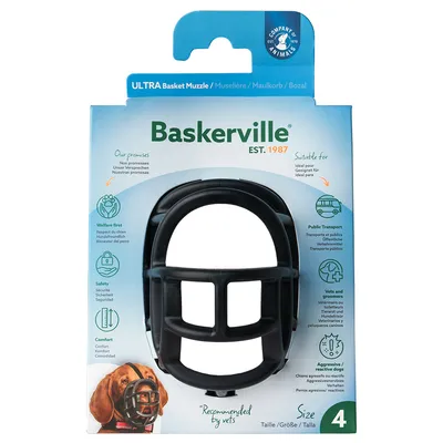 Baskerville Ultra botniță, mărimea 4. Potrivită pentru transport public, vizite la veterinar și câini agresivi. Promite confort, siguranță și protecție animalelor. Recomandată de veterinari.