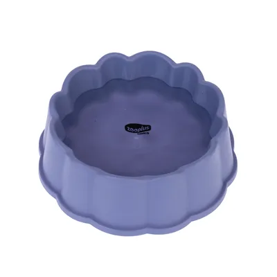 Violetti muovinen ruokakuppi, aaltoileva reuna, Zooplus Basics -logo näkyvissä keskellä.