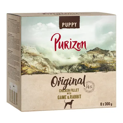 Purizon Puppy Original, file de pui cu vânat și iepure, 14% carne proaspătă, 6 x 300 g.