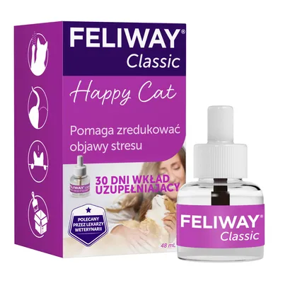 FELIWAY Classic Happy Cat, pomaga redukować objawy stresu, uzupełnienie na 30 dni, polecany przez weterynarzy, 48 ml.