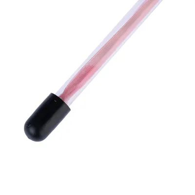 Bacchetta gioco con manico trasparente e piuma rosa, tappo finale nero.