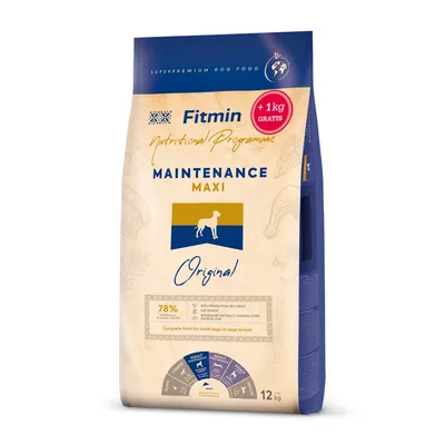 Fitmin Maintenance Maxi Original, superpremium karma dla psów, 12 kg. 78% świeżego mięsa drobiowego, bez ekstraktu z pszenicy, pielęgnacja zębów, mocne kości. Pełnoporcjowa karma dla dużych dorosłych psów.