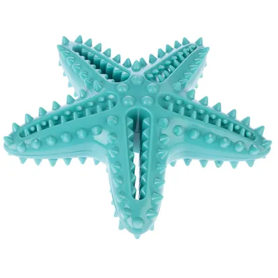 Tyrkysová hviezdicová hračka s výstupkami a drážkami, z plastu.