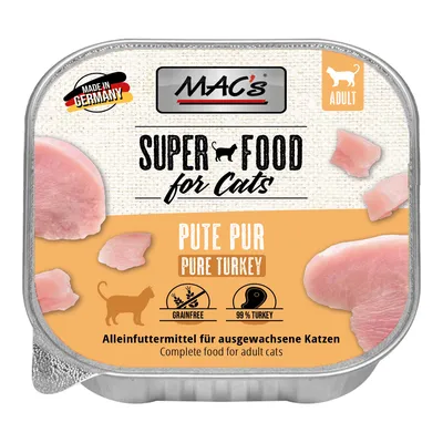 MAC's Super Food for Cats, pure turkey, made in Germany, complete food for adult cats, grain-free, 99% turkey.