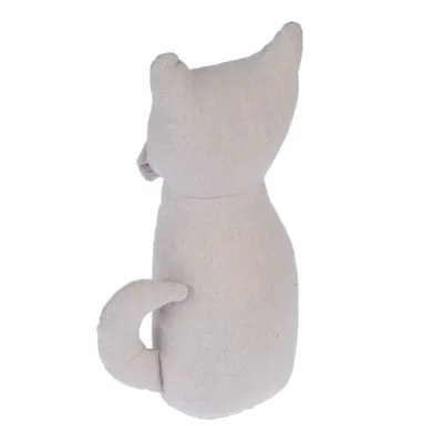 Stofftier in Form einer Katze, beige Farbe, mit sichtbarem Schwanz und Ohren. Rückansicht des Produkts.
