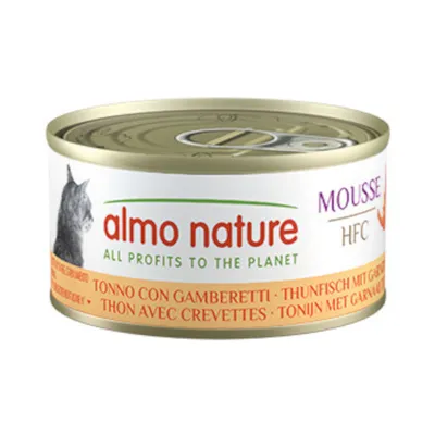Almo Nature Mousse HFC tonijn met garnalen. Alle winst voor de planeet.