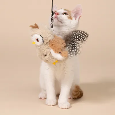 TIAKI Electronic Cat Dangler Toy Owl with Feathers
