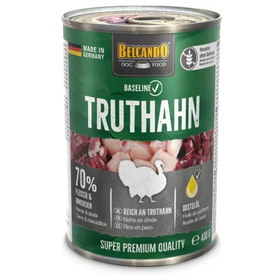 Belcando Dog Food Baseline Truthahn, Made in Germany, 70% Fleisch & Innereien, reich an Truthahn, mit Distelöl, Super Premium Qualität, 400g.