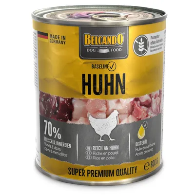 Belcando Dog Food Baseline chicken, Made in Germany, 70% meat & offal, rich in chicken, grain-free recipe, safflower oil, super premium quality, 800g can.