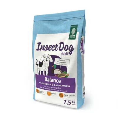 InsectDog Adult Balance, 7.5 kg. With insect and duck protein, moderate energy content, gluten-free, vitality, herbs & fruits. Brand: Green Petfood.