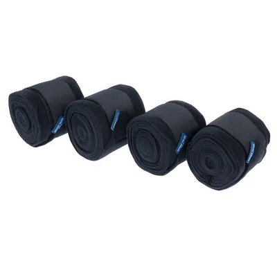 Lot de 4 bandes noires en tissu, étiquettes bleues visibles avec texte partiel « Basic Line » sur chaque bande, rouleaux alignés côte à côte.