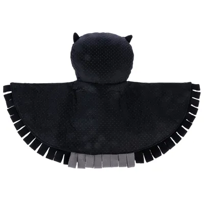 Giocattolo nero a forma di pipistrello con tessuto a pois e frange sulle ali.