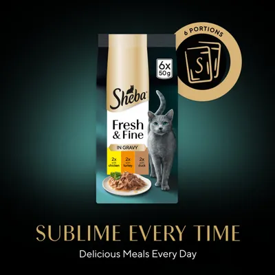 Sheba Fresh & Fine in Gravy Mini Pouches Multibuy 12 x 50g - Chicken, Turkey & Duck in Gravy