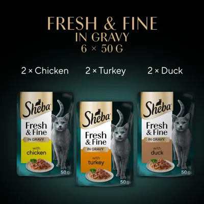 Sheba Fresh & Fine in Gravy Mini Pouches Multibuy 12 x 50g - Chicken, Turkey & Duck in Gravy
