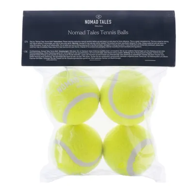 Nomad Tales Tennis Balls München. Instrukcja do zabawki dla psa, odpowiednia do treningu i motywacji. Zawiera 4 żółte piłki tenisowe w woreczku.
