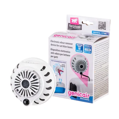 Ferplast Genicair neutralizator electronic de miros pentru litiere de pisici, cu senzor de mișcare și baterie Li-Ion reîncărcabilă. Compatibil universal, sistem de aspirație Vortex.