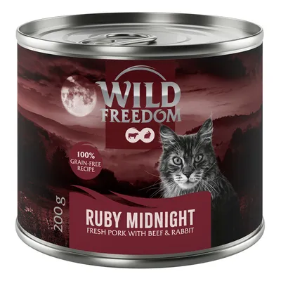 Wild Freedom Ruby Midnight, 200g konzerva, 100% bezobilninová receptúra s čerstvým bravčovým, hovädzím a králičím.