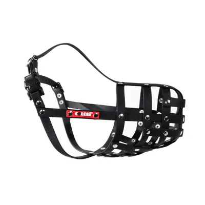 Черный кожаный намордник с металлическими заклепками, бренд Lord, регулируемый ремень для надежной фиксации.