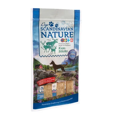 Dogs Scandinavian Nature chew sticks, premium snack from Finland, made from elk, deer, reindeer, grain-free and gluten-free, natural ingredients in premium quality.