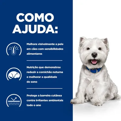 Como ajuda: melhora visivelmente a pele em cães com sensibilidades alimentares, reduz a comichão noturna e melhora o sono, protege a barreira cutânea contra irritantes ambientais.