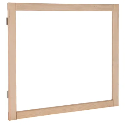 Holzrahmen mit rechteckiger Form, geeignet für Heimtierbedarf oder Zubehörmontage. Sichtbare Metallhalterungen an den Seiten.