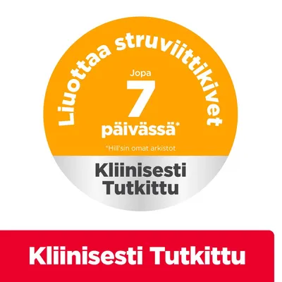 Liuottaa struviittikiviä jopa 7 päivässä. Kliinisesti testattu. Liuottaa struviittikiviä jopa 7 päivässä. Kliinisesti testattu.