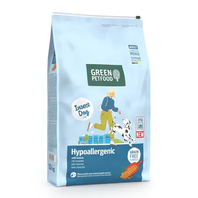 Green Petfood InsectDog Line, hypoallergenes Hundefutter mit Insekten, Grain Free Formula, 10 kg. Adult Complete Menu, German Quality.