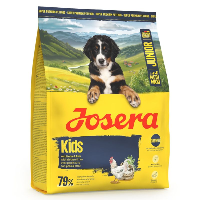 Josera Kids Junior Hundefutter mit Huhn und Reis, 79% tierisches Protein, Medi Maxi für optimale Entwicklung, German Quality.
