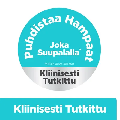 Puhdistaa hampaat jokaisella suupalalla. Kliinisesti testattu. hill’sin omat arkistot. Puhdistaa hampaat jokaisella suupalalla. Kliinisesti testattu. hill’sin omat arkistot.