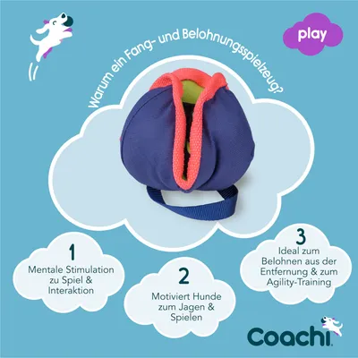Coachi Fang- und Belohnungsspielzeug. Vorteile: Mentale Stimulation, motiviert Hunde zum Jagen & Spielen, ideal für Belohnung aus Entfernung & Agility-Training.
